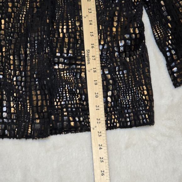JM Collection Petite 12P Metallic Blazer Jacket Black Gold Bronze Textured - Picture 8 of 12